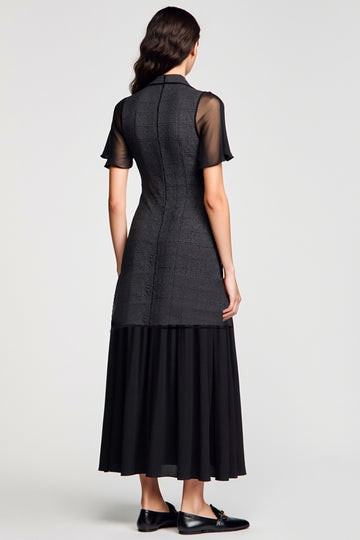 Black Polo Collar A Line Wedding Guest Dress with Tie